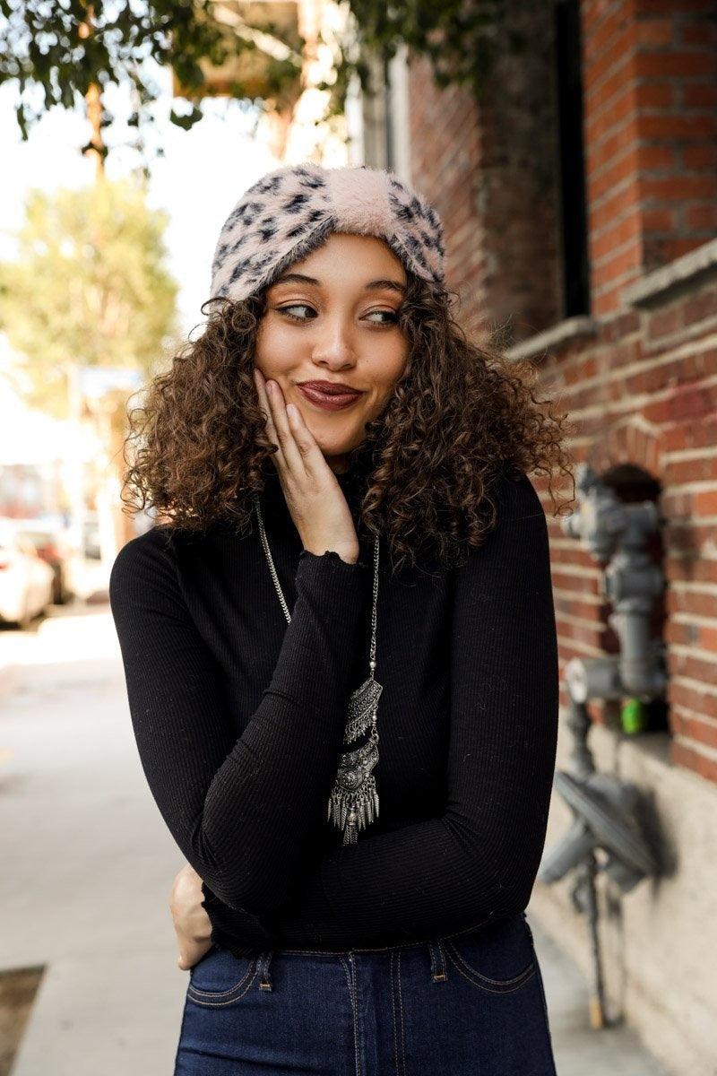 Faux Leopard Head Wrap Hats &amp; Hair Pink