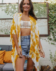 Festive Tie-Dye Kimono Mustard