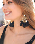 Filigree Raffia Tassel Earrings Jewelry Black