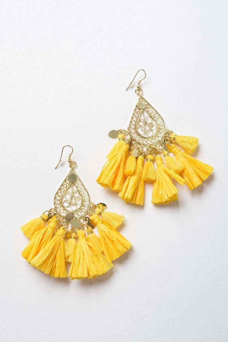 Filigree Raffia Tassel Earrings Jewelry