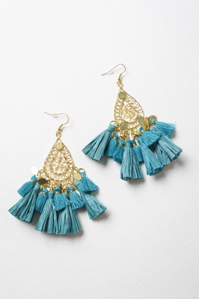 Filigree Raffia Tassel Earrings Jewelry