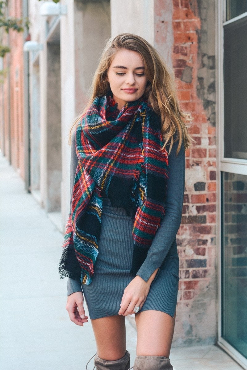 Flannel Frayed Edge Blanket Scarf Scarves