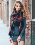 Flannel Frayed Edge Blanket Scarf Scarves