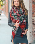 Flannel Frayed Edge Blanket Scarf Scarves