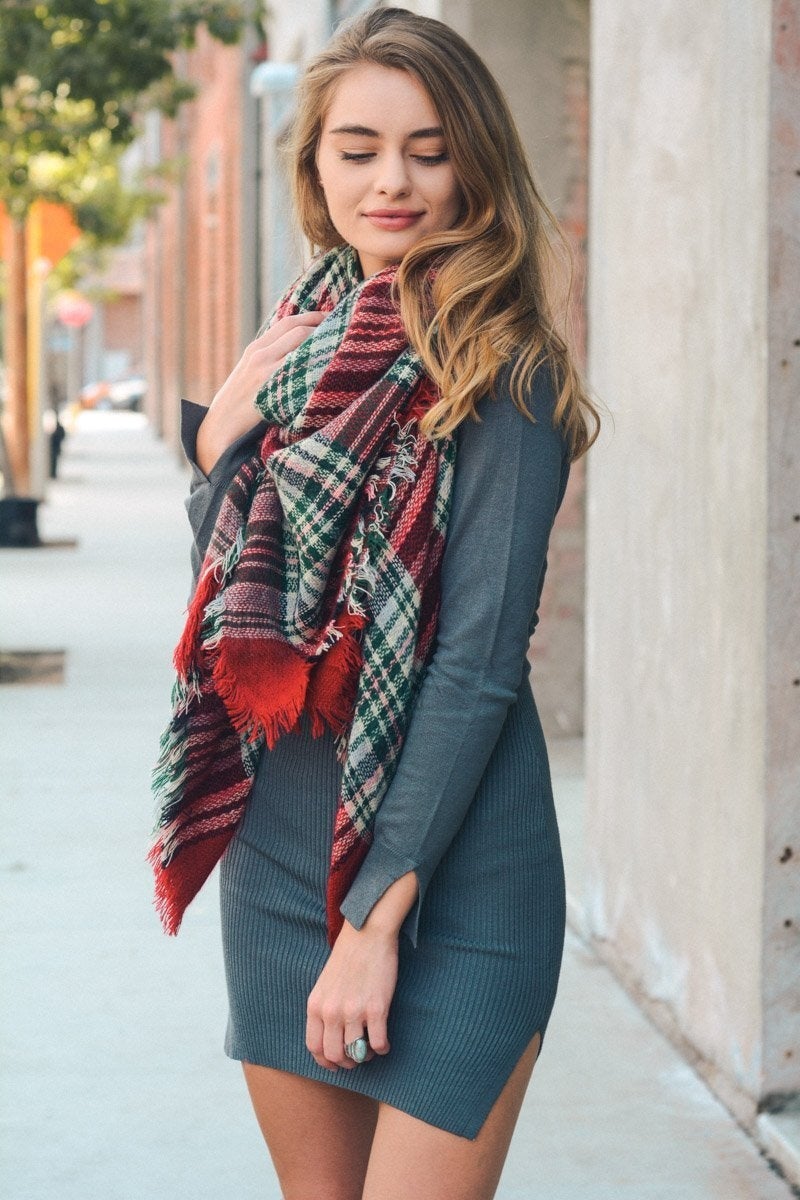 Flannel Frayed Edge Blanket Scarf Scarves