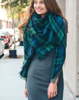 Flannel Frayed Edge Blanket Scarf Scarves Green Blue