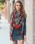 Flannel Frayed Edge Blanket Scarf Scarves Red Green