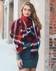 Flannel Frayed Edge Blanket Scarf Scarves Red Navy White