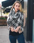 Flannel Frayed Edge Blanket Scarf Scarves White Black