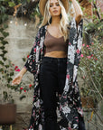 Floral Butterfly Sleeve Kimono Black