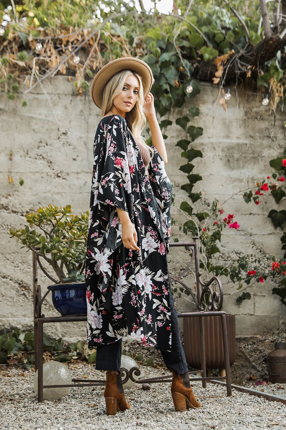 Floral Butterfly Sleeve Kimono