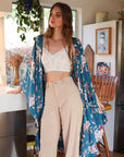 Floral Butterfly Sleeve Kimono Teal