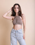 Floral Cutout Seamless High Neck XS/S / Mocha