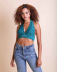 Floral Lace Halter Bralette Small / Teal