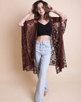 Floral Mandala Mesh Kimono Ponchos Chocolate