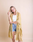 Floral Mandala Mesh Kimono Ponchos Mustard