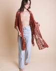 Floral Mandala Mesh Kimono Ponchos Rust