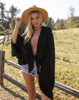 Flounce Sleeve Kimono Wrap Black