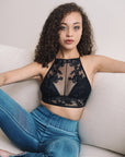 Flower Embroidery High Neck Bralette Small / Black