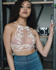 Flower Embroidery High Neck Bralette Small / Rose