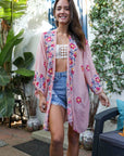 Flower garland embroidered rose kimono with lightweight and stylish design.