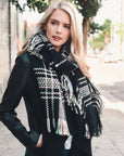 Frayed Tartan Plaid Scarf Scarves Black