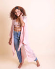 Frayed Trim Kimono Ponchos Blush