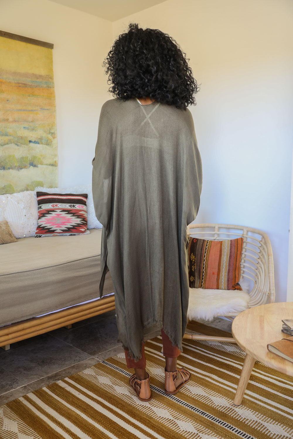 Frayed Trim Kimono Ponchos