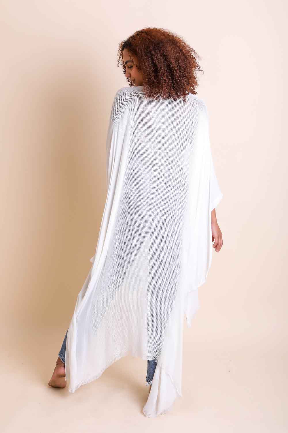 Frayed Trim Kimono Ponchos