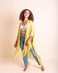 Frayed Trim Kimono Ponchos Mustard