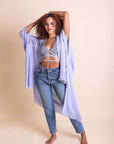 Frayed Trim Kimono Ponchos Periwinkle