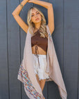 Geometric Embroidered Sleeveless Kimono Beige