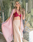 Geometric Embroidered Sleeveless Kimono Blush