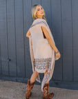 Geometric Embroidered Sleeveless Kimono