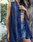 Geometric Embroidered Sleeveless Kimono