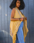 Geometric Embroidered Sleeveless Kimono