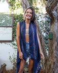 Geometric Embroidered Sleeveless Kimono Navy