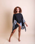 Geometric Embroidered Tunic Kimono Black