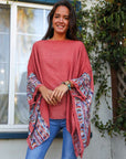 Geometric Embroidered Tunic Kimono Rust