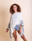 Geometric Embroidered Tunic Kimono Ivory