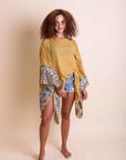 Geometric Embroidered Tunic Kimono Mustard