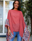 Geometric Embroidered Tunic Kimono Rust