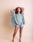 Geometric Embroidered Tunic Kimono Sage