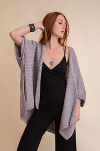 Gray Ribbed knit poncho, versatile lightweight cover-up designed for casual wear.