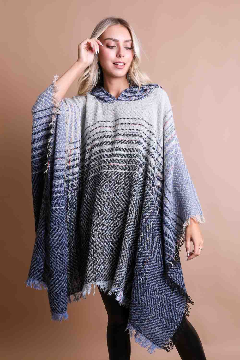 Herringbone Hooded Poncho Ponchos