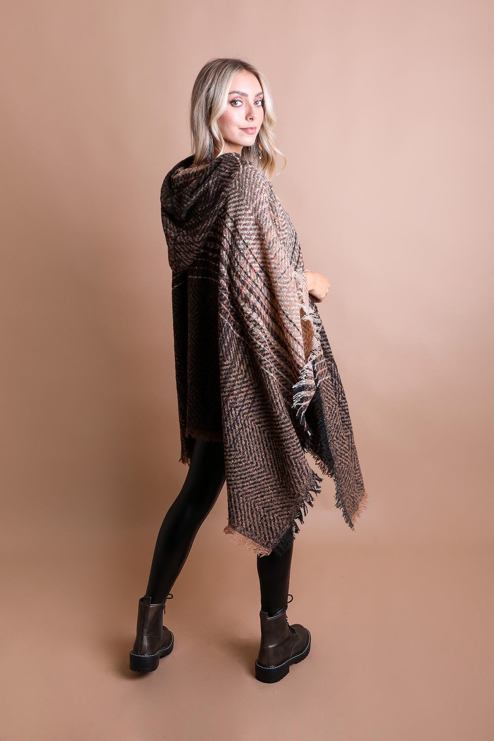 Herringbone Hooded Poncho Ponchos