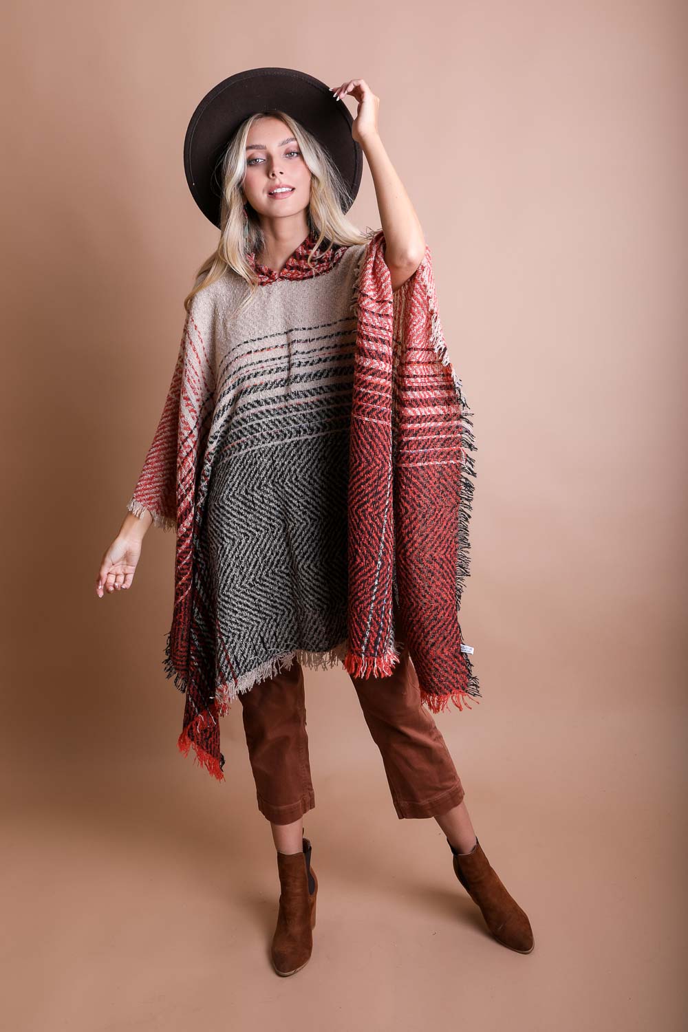 Herringbone Hooded Poncho Ponchos