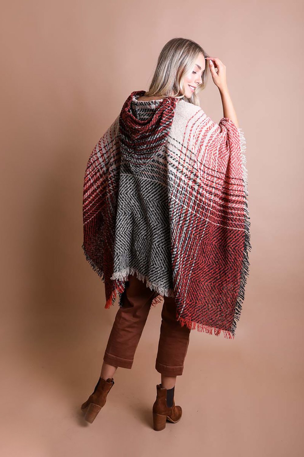 Herringbone Hooded Poncho Ponchos