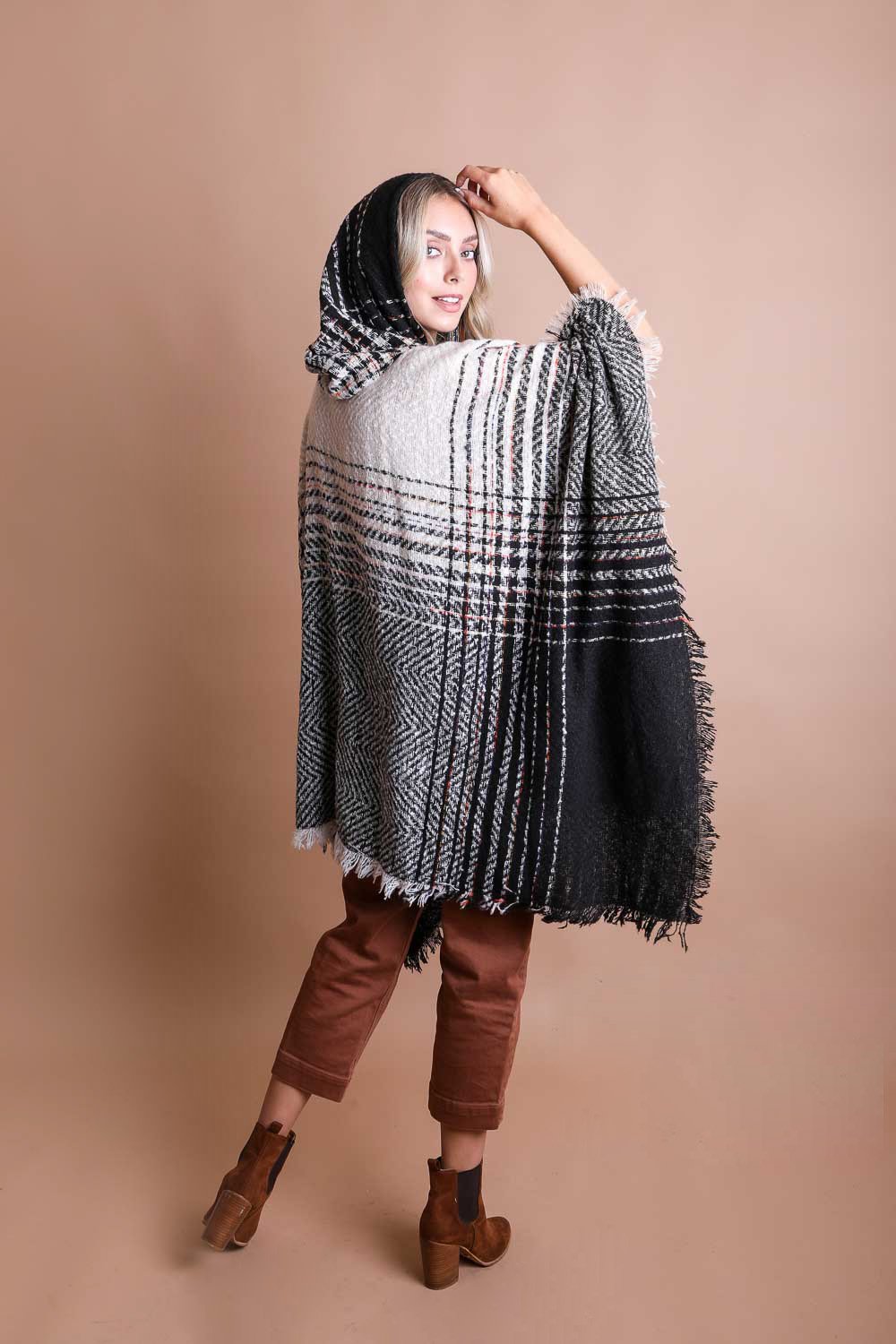 Herringbone Hooded Poncho Ponchos