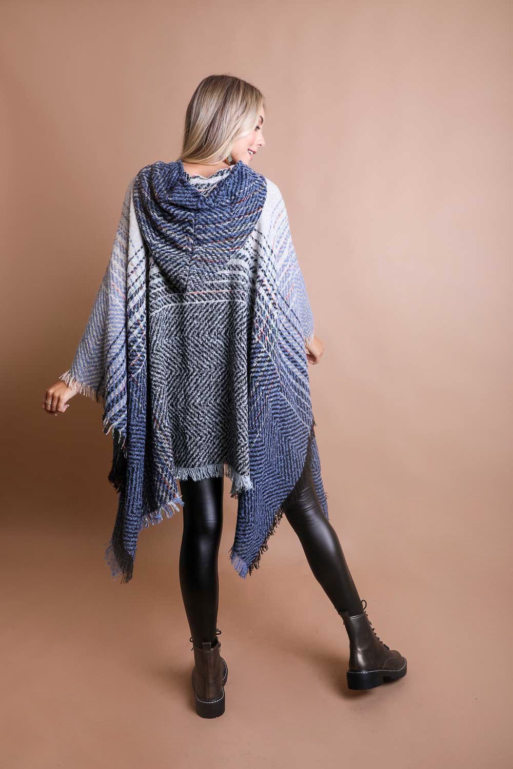 Herringbone Hooded Poncho Ponchos